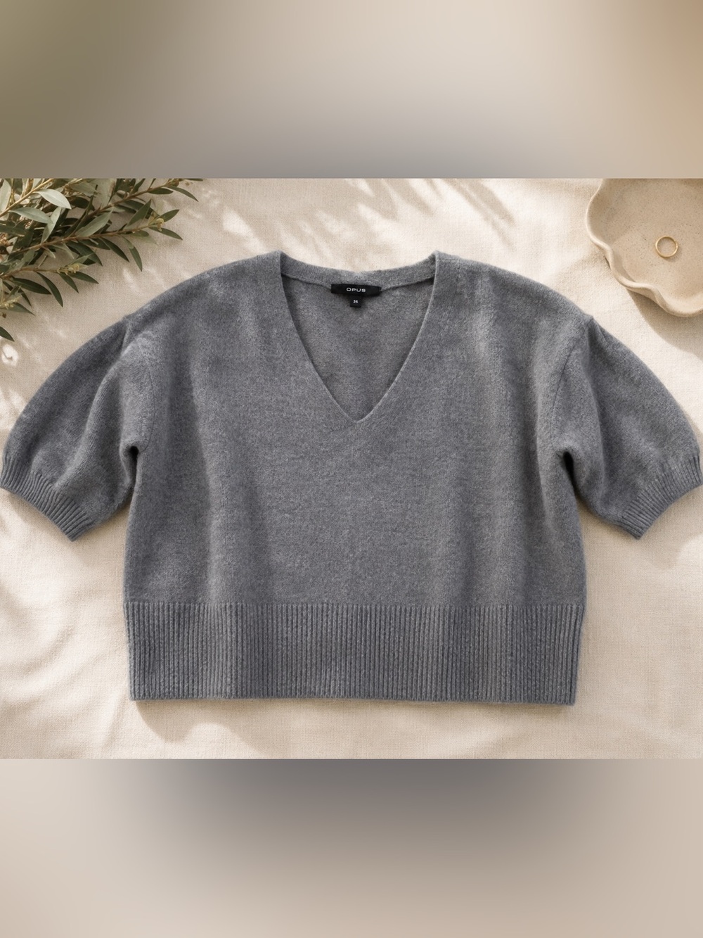 OPUS V-Neck Short Sleeve Knit Sweater - Gray size 36 EU